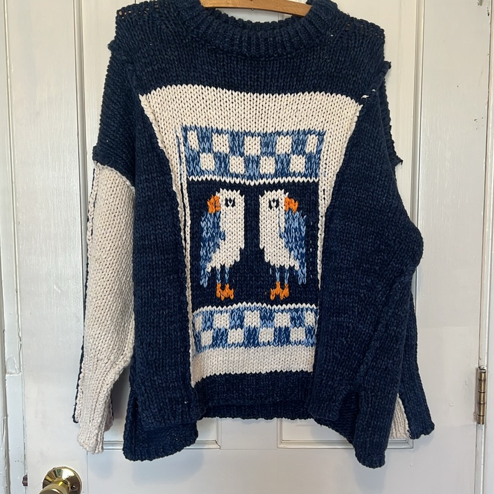 Anthropologie Pilcro Chunky Crew-Neck Sweater medium Blue Motif - Picture 4 of 8